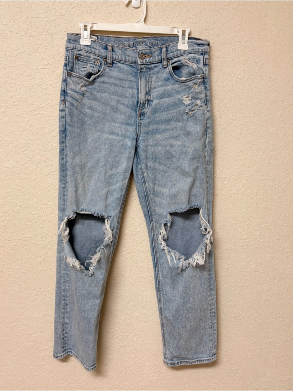 American Eagle Jeans Super High Rise Ankle Straight Stretch Blue Denim Size 8R